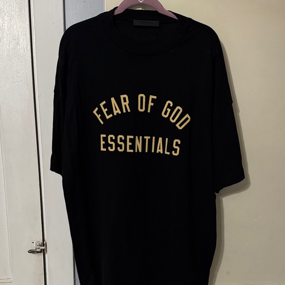Essentials Black Tee with Gold Print - Picture 1 of 4